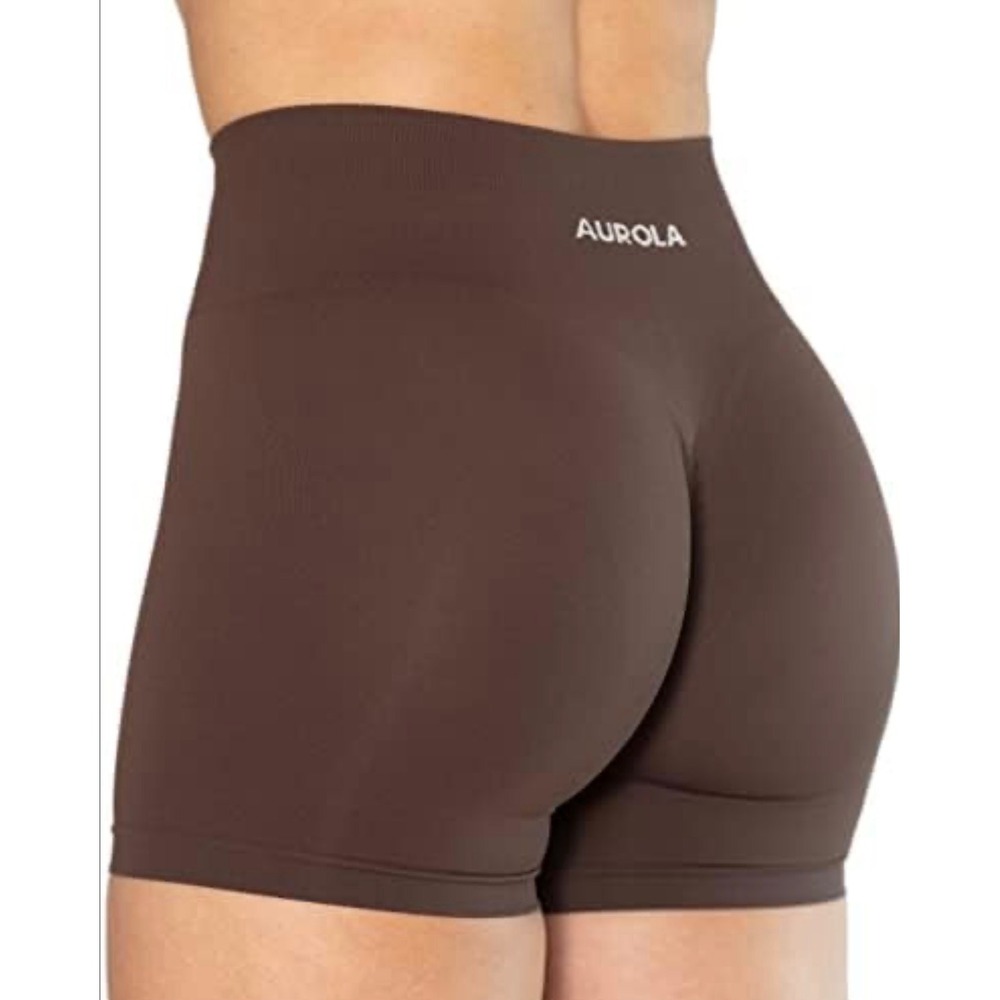 AUROLA Dream Seamless Scrunch Shorts Espresso Brown High Waist Size Small